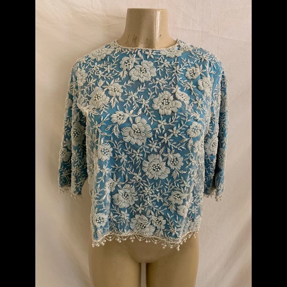 VTG Phoenix Arts Size Unknown Short Sleeve Beaded Embellished Top